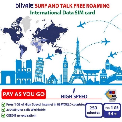 blivale_image_pay_as_you_go_surf_talk_free_roaming_gb_250_minutes_88_countries BLIVALE SIM Card Internet & Talk: 250 international minutes and 1 GB of internet 4G LTE in 88 countries of internet